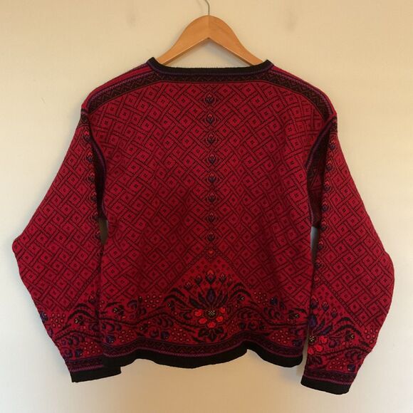 Dale Of Norway Womans M Wool Cardigan Sweater Red Nordic Fair isle Floral - Picture 2 of 15